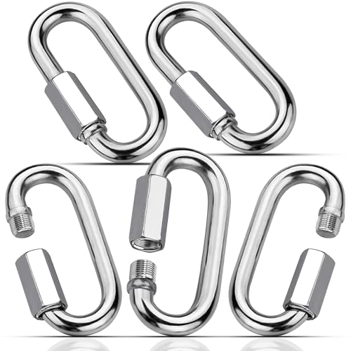 Ziamzra 5 Stück Schraubverbinder Edelstahl V4A Schraubkarabiner Ø3mm Kettenverbinder Schwerlast M3 Schraubnotglied Schraubverschluss Ovale Kettenglied für Schaukel Hängematten Wandern Camping Angeln