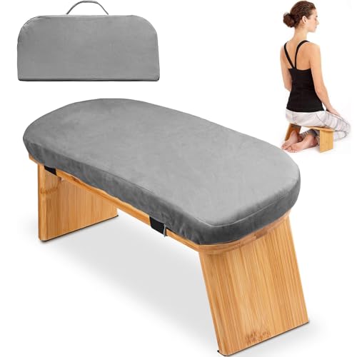 Hihealer Meditationsbank – Klappbare Ergonomische Bambus-Meditationsbank mit Bequemem Kissen, zum Knien oder Sitzen, Ideal für Meditation und Gebet, Einzigartige Frauen