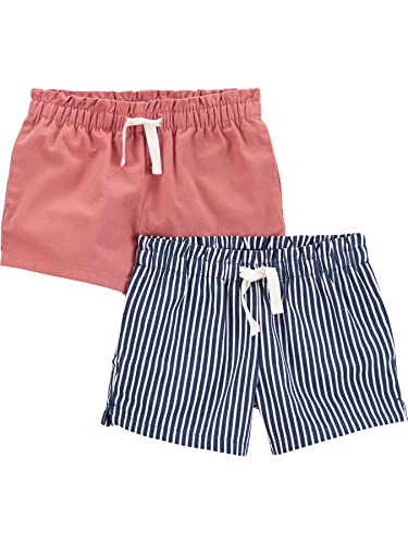 Simple Joys by Carter's Mädchen Knit, 2er Pack Shorts, Korallenrosa/Marineblau Streifen, 18 Monate