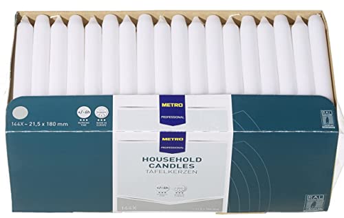 METRO Professional Tafelkerzen, 144 Stück, weiß, Ø 21.5 mm (180 mm lang), 6h Brenndauer, Gastronomiebedarf, Gastronomiekerzen, Gerade Kerzen, Household Candles, Made in Europe