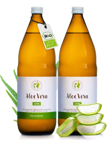 Mother Earth Products | 100% Bio Aloe Vera Direktsaft ohne Zusätze | Reines inneres Gel des Aloe Vera Blattes zum trinken | 1200mg/l Aloverose | 2 x 1000ml