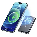 Powerbank für Magsafe, Magnetische Power Bank 10000mAh, Schnellladung Kabellose PD 20W Powerbank mit Integrierten Kabeln, Magnetisch powerbank für iPhone 16 15 14 13 12 Pro Max - Schwarz