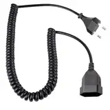 Leloco Spiralkabel Verlängerung 3,0m - Eurostecker Flachstecker Spiralkabel 2 adrig Netzkabel Verlängerungskabel für TV, Spielekonsole, Haushaltsgeräte,Büro, Außenbereich(Schwarz)