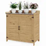 Bealife Pflanztisch mit Unterschrank, Gartenschrank mit Arbeitsplatte mit 1 Bewegbarer Einlegeboden für den Innen- und Außenbereich (Natur, 48T x 98B x 95H)