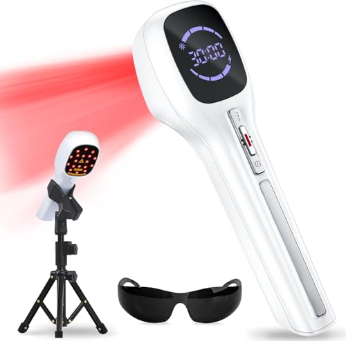 Orisary Kaltes Rotlicht Therapiegerät, Handgerät Kalte Laser mit 5-30mins Timer Einstellbarer Leistung, Gelenk- und Muskelpflege (4 * 808nm+14 * 650nm) für Haustiere & Menschen, Red Light Therapy