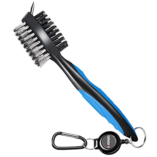 Geeorzo Golf Club Cleaner, Doppelseitige Einziehbare Golfbürste und Rillenreiniger mit Karabiner, Golf Zubehör für Männer Golfer Geschenke (Blue)