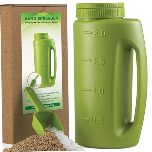 Csafyrt Eisschmelzverteiler 2L Dünger Spreizer mit 7 einstellbaren Öffnungsmodi Salzstrahl für Schnee mit Schaufel Handverteiler für De-ICER Ice MIMM Earth Food