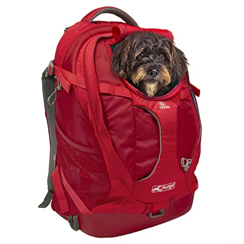 Kurgo G-Train Hunderucksack, Mit integriertem Haustierfach, Wasserfester Boden, Für Haustiere bis zu 11 kg, Rot, 36x24x52 cm (1er Pack)