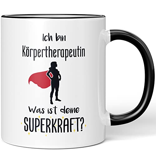 JUNIWORDS Tasse, Ich bin Körpertherapeutin. Was ist deine Superkraft?, Schwarz (5936351)