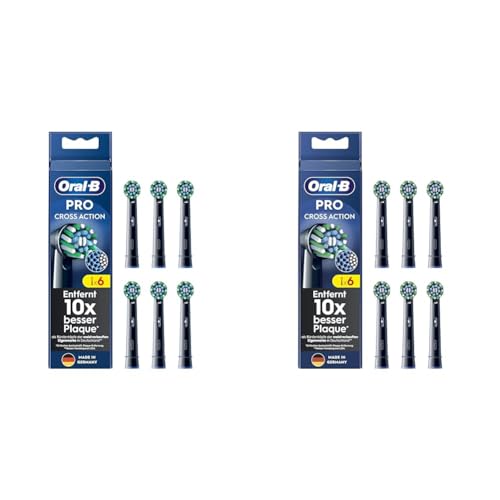 Oral-B Pro CrossAction Aufsteckbürsten für elektrische Zahnbürste, 6 Stück, überlegene Zahnreinigung mit innovativen X-förmigen Borsten, Original Oral-B Zahnbürstenaufsatz, Made in Germany, schwarz