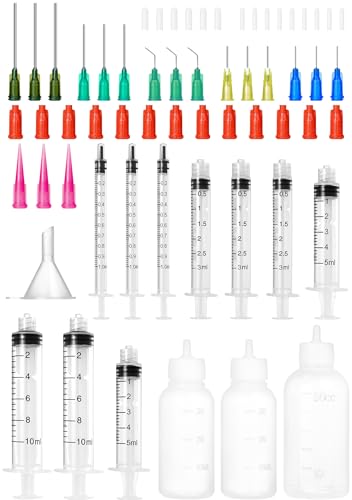 Spritze Set 1ml 3ml 5ml 10ml Luer Lock Spritze mit stumpfer Nadelspitze, 30ml 50ml Nadelflasche Applikator für DIY Handwerk, Strass, Holzbearbeitung, Farbe, Klebstoffe, Öl, Tinte, Leim