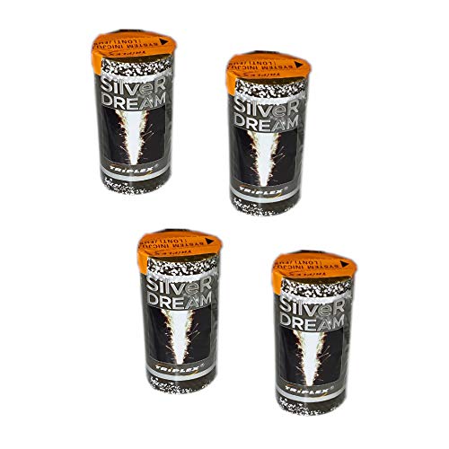 h2i Silver Dream Vulkan | 4 St. | +/- 20 sek | Outdoor Leuchtfontäne mit Silber Funkenregen für Silvester, Halloween & Partys | Kinder & Jugendfeuerwerk | a | Ganzjahresfeuerwerk Kat 1