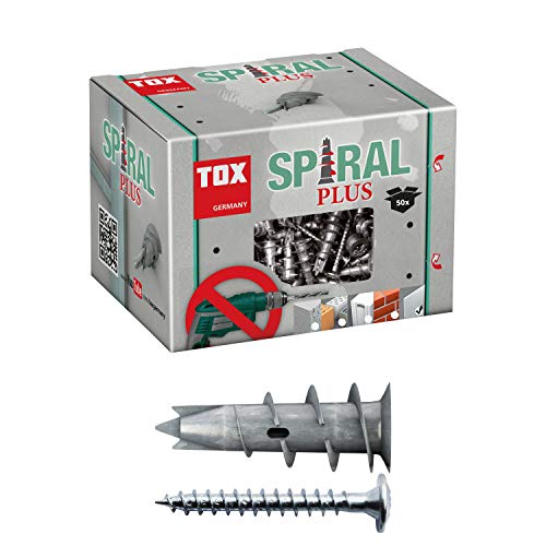 TOX Gipskartondübel Spiral Plus 37-2 + Schraube mit PH2-Antrieb, 35 mm, für ein- und zweilagige Gipskartonplatten + Gipsfaserplatten, ohne Vorbohren in Gipskarton, 50 Stück im Karton, 068101021