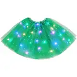 URAQT Tüllrock Damen LED Tütü Erwachsene, Tutu Rock LED, Minirock Mit LED Lichter für Fasching Karneval Motto Party Ballett Tanzen Fancy Dress Halloween Kostüm, 40CM(Grün)