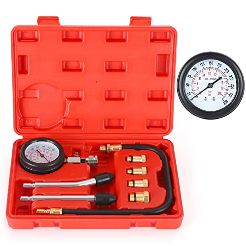 QUNNIE Kompression Tester Kit,Manometer Tool Set für die Prüfung Motorrad Auto Auto Außenbordmotor Kettensäge Schneemobil Auto Benzin Gas Motor