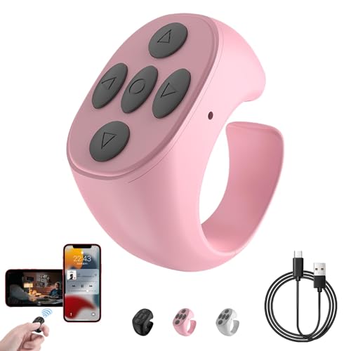 Drahtlose Bluetooth-Fernbedienung Per Fingertipp, Bluetooth Fernbedienung, Fingerspitzen Seitenwender Scrolling Ring Wiederaufladbares Selfie Kamera Fernauslöser für Handys und Tablets (Rosa)