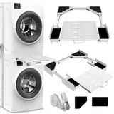 NIUXX Universal Zwischeneinbaurahmen Set für Waschmaschine und Trockner, Waschmaschinen Verbindungsrahmen Kit mit Regalbrett, Stapelbausatz mit Ratschenseil, Zwischeneinbausatz für Waschküche