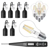 6 Stück Fassung E27 Renovierfassung Lampenfassung Baustellenfassung E27+VDE-Spannungsprüfer -6 Stück Warmweiß Bulb - Ersatzfassung 250V max.60 W, Baufassung mit Kabel