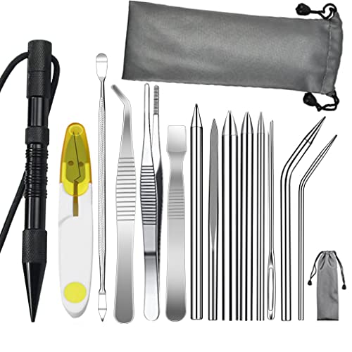 WANGCL Paracord-Nadel-Set, Paracord-Zubehör, mit Marlin-Spike und Verlängerungsmutter, Edelstahl-Schnürnadeln, Glättungswerkzeug, Knotter, Schwarz, 14-teilig