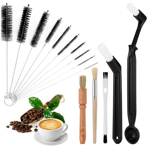 Kaffee Pinsel 15 Stück Kaffee Reinigungsbürste Kaffeevollautomat Barista Strohhalm Bürste Set und Holz Griff Kaffeepinsel für Kaffeemühle Espressomaschinen Reinigungspinsel