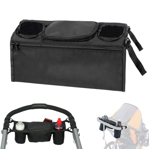 Kinderwagen Organizer Tasche, Buggy Organizer Tasche mit 2 Becherhalter, Kinderwagentasche Universal, Baby Stroller Storage Bag, Tragbare Kinderwagen Reißverschlusstasche für Windeln/Flasche/Tücher