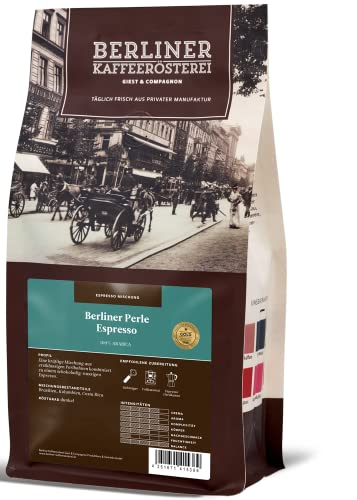 Berliner Kaffeerösterei - Berliner Perle Espresso (1000g / ganze Bohne), Röstgrad Kaffee: dunkel, 100% Arabica Bohnen, Aromaprofil: Nussig/Schokoladig