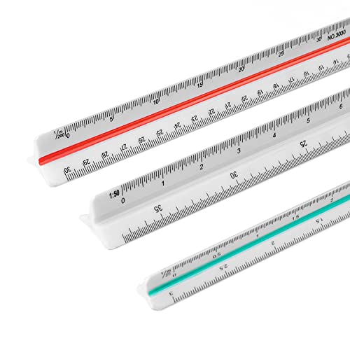 DIYCUT 3 Stück Maßstab Lineal Dreikant, Dreikantmaßstab Lineal, 1:20, 1:25, 1:50, 1:75, 1:100, 1:125, 1:200, 1:250, 1:300, 1:400, 1:500, Maßstabslineal 30 cm für Architekt, Technische Zeichner