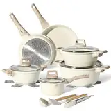 JUST PERFECTO Topf und Pfannenset Induktion - Pfannenset mit deckel - Induktions Töpfe Set - Töpfe und pfannen set ohne PTFE und PFOA - Kochtopfset induktion (15-Teilig Beige)