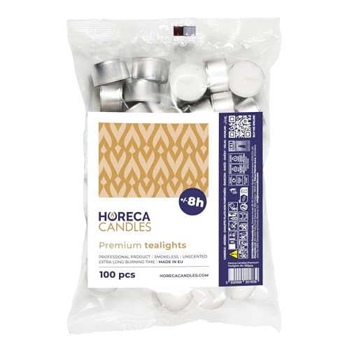 Horeca Candles - Teelichter Premium Weiß, Unparfümiert - 100er-Set - Brenndauer 8 Stunden