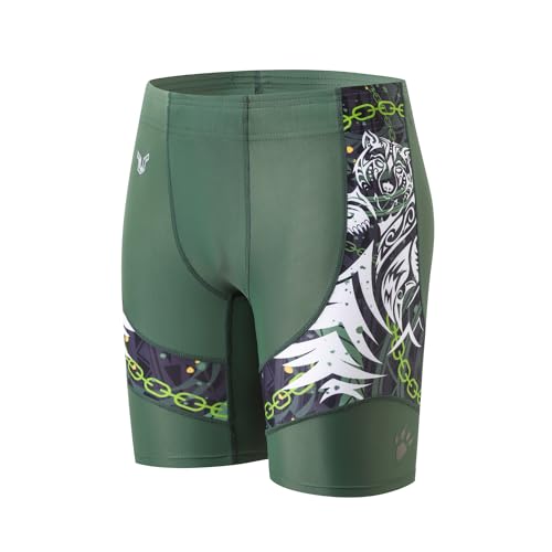 HUGE SPORTS Herren Jammer Schwimmhose Lang Badehose Eng Badeanzug Schwimmen (Bär Grün,3XL)