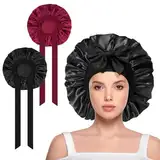 ACWOO 2 Stück Seidenhaube zum Schlafen, Schlafhaube Seide Verstellbare Satin Haarhaube Atmungsaktive Haarhaube für die Nacht Weiche Silk Bonnet Schlafmütze für Damen und Mädchen