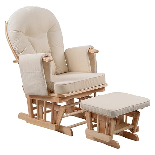 Stillstuhl Schaukelstuhl Babystuhl Glider Naturfarben cremefarbene Polster sessel