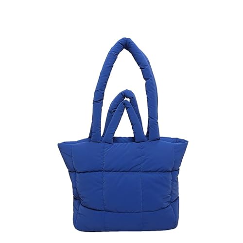 CRGANGZY Puffer-Einkaufstasche für Damen, schicke Hobo-Tasche, große Kapazität, weiche Wolken-Einkaufstasche, leicht, gepolsterte Schulterhandtasche, einfarbig, stilvolle Pendlertasche (blau