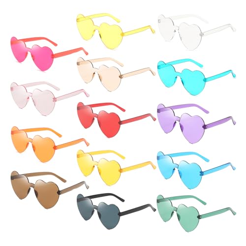 Mezzar Herz Brille, 14 Stück Randlose Retro Love Partybrillen, Herz Sonnenbrille Hippie Gläser Farbverlauf für Fotografie Party Hochzeit Karneval Fasching Halloween Festival Accessoires