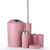 JOTOM 6tlg Badset Badezimmer Zubehör Set Lotionsflaschen Zahnbürstenhalter Zahnbecher Seifenschale Toilettenbürste Mülleimer (Rosa)