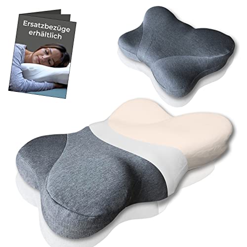 Shokunin. Nackenstützkissen mit 1 Bezug, Kopfkissen Nackenkissen gegen Nackenschmerzen Orthopädisches Ergonomisches Kissen Memory Foam, Anti Schnarch Seitenschläferkissen bei Migräne, 60x40, grau