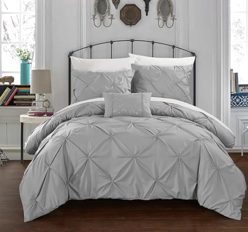 CoutureBridal Grau Hellgrau Bettwäsche 135x200cm Luxus Pintuck Plisseefalten Mikrofaser Wendebettwäsche Set Uni Bettbezug mit Reißverschluss und Kissenbezug 80x80cm