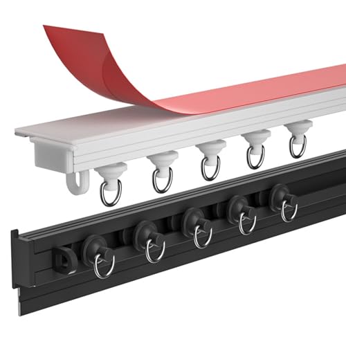 HBALDTEDC Deckenvorhang Schiene Stange Gleitschiene, Selbstklebende Vorhangschiene zur Decken- oder Wandmontage(White,75cm)