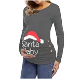 Cocila Damen Christmas Maternity Long Sleeve Drucken Cartoon Printed T-Shirt Tops Pregnancy Blouse Geraffte Umstandsshirt Umstandstop Umstandsmode Schwangerschaft Weihnachten (Ha1-Grey, L)