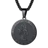 FaithHeart Saint Christophorus Amulett für Herren Damen, Kette mit Schwarzer Runder Anhänger, Amulett in Auto, Bestes Geschenk für Fahrer Reisende