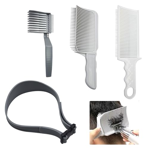 LOREC 4 Stück Haarschneide Hilfe, Haarschneidekamm Haare Schneiden Set mit Fade Kamm Männer Verstellbare Haarschneide Schablone und Gebogenes Silikon Haarschnittband für Haare Selber Schneiden