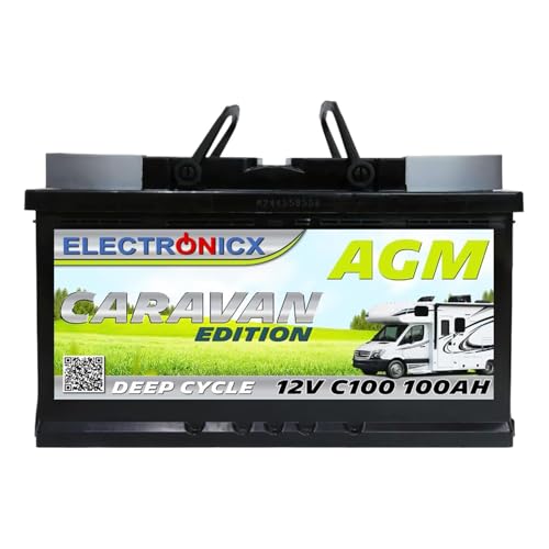 ELECTRONICX AGM Deep-Cycle-Batterie 12V 100Ah C100 Caravan Edition – Wartungsfrei, Auslaufsicher, Vibrationsbeständig für Camping, Boot, Notstromversorgung und Off-Grid-Systeme