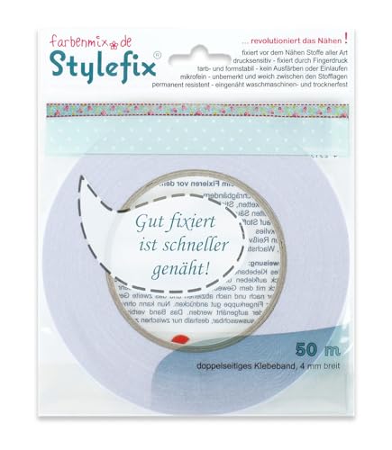 Farbenmix Stylefix Textilklebeband, 50 Meter, 4 mm breit, doppelseitiges Klebeband zur Fixierung