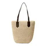 Facynde Handgefertigte Strohtasche Stroh Strand Tasche Basttaschen Damen Sommer Einkaufstasche Korbtasche Für Strand Reise Einkauf