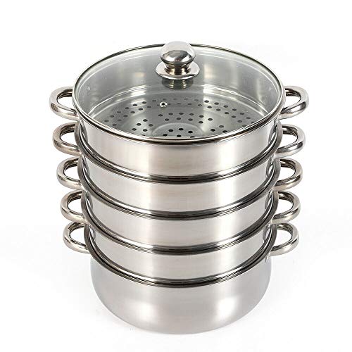 Dampfgarer Kochtopf Edelstahl 5 Etagen 26cm Dämpfer Koch mit Glasdeckel Dampfkocher stapelbare Dampf Kochtopf Familienessen