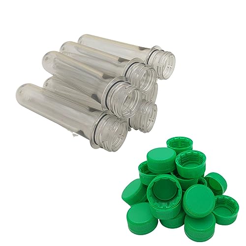 BURI 100x Petling Geocaching 12,6 x Ø2,3cm mit 100 Deckel grün - Kunststoff Preform transparent Rohling Behälter wasserdicht, robust, klar