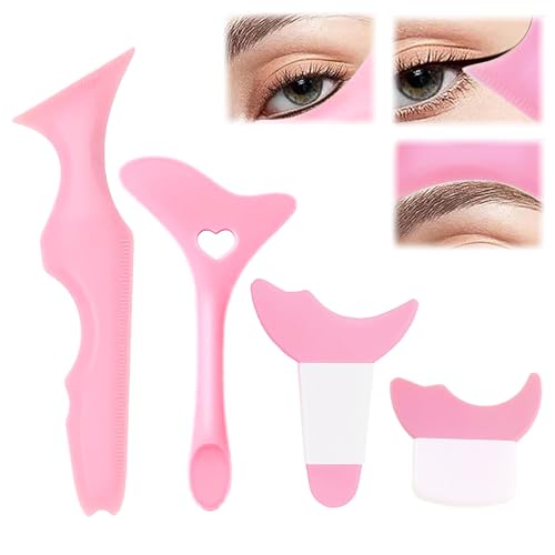 Kinretixia 4 Stück All-in-One-Eyeliner-Schablonen, Flügelspitzen Lidschatten- und Eyeliner-Schablonen-Pad, Silikon-Lidschatten-Ablenkblech, definiertes Eyeliner, Rosa