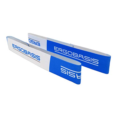 Ergobasis Halteband/Haltegurt für Gymnastikmatten, 2er-Set, zum Fixieren von zusammengerollten Fitnessmatten, blau-weiß Logo