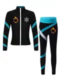 CHICTRY Thermo Trainingsanzug Eiskunstlauf Mädchen Akrobatik Anzug Langarm Stehkragen Jacke Mit Strass Streifen Patchwork Eislaufhose Winter Dancewear Blau Grün 134-140