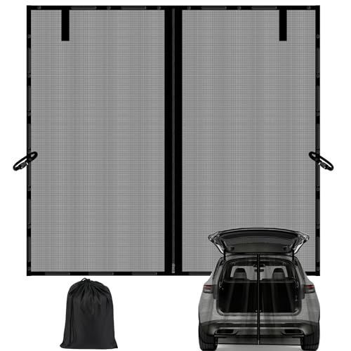 Gaeymy Auto Heckklappe Moskitonetz 165x165cm, Flügeltür Kofferraumabdeckung Sonnenschutz Vorhänge, Universal Magnetisch Fliegengitter Mesh mit Reißverschluss für Dach Caravan Camper Van Wohnmobile SUV